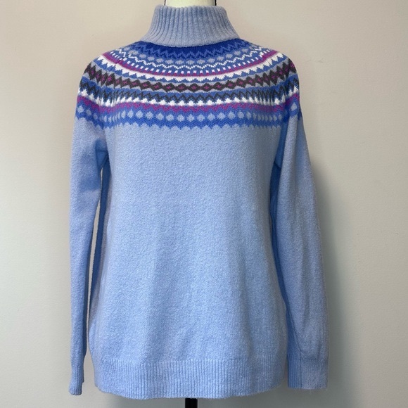 NORTHERN REFLECTIONS Fair Isle Light Sky Blue Turtleneck Sweater - Size: S - Picture 3 of 9